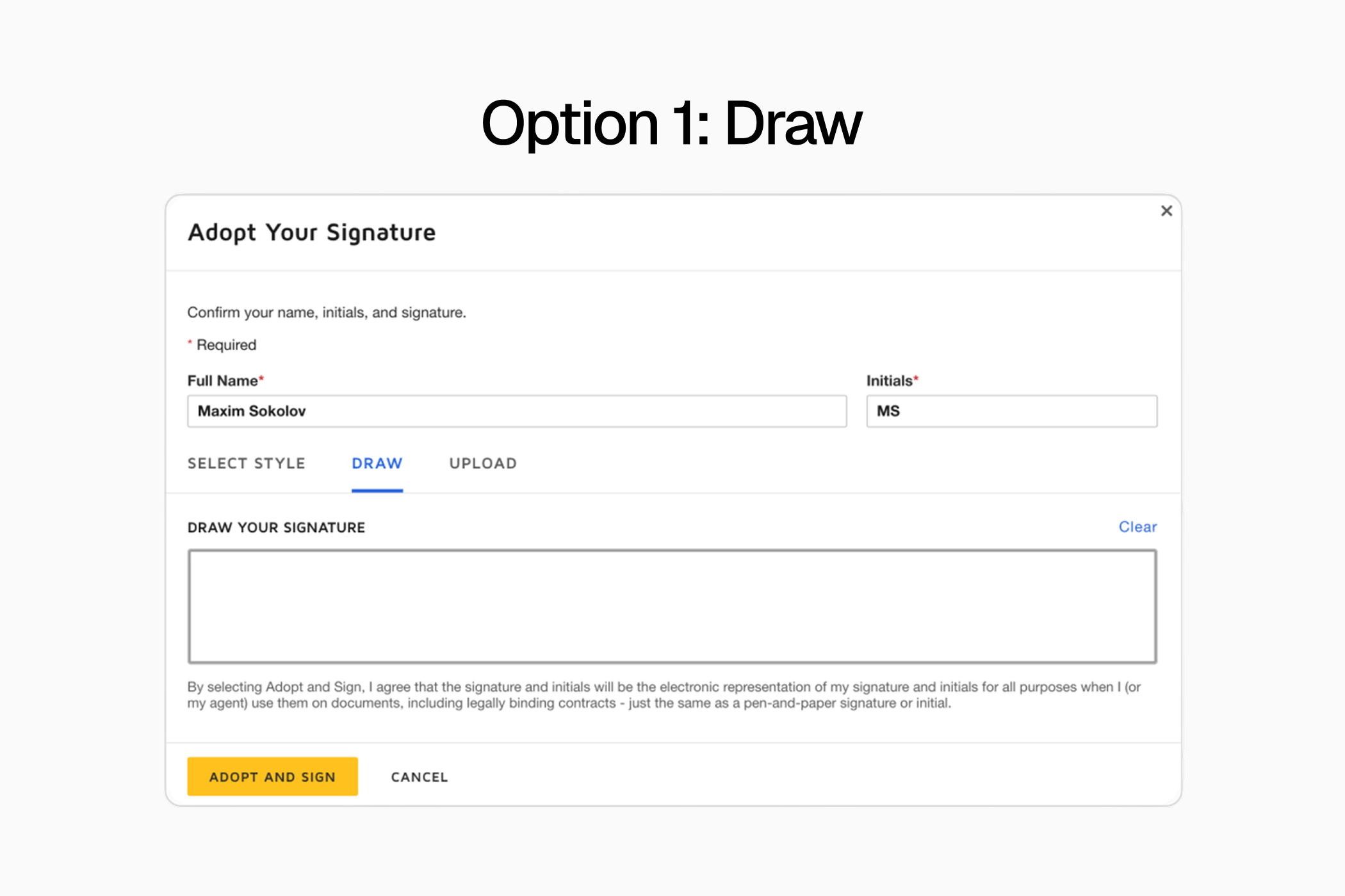 Option 1: Draw e-signature reference