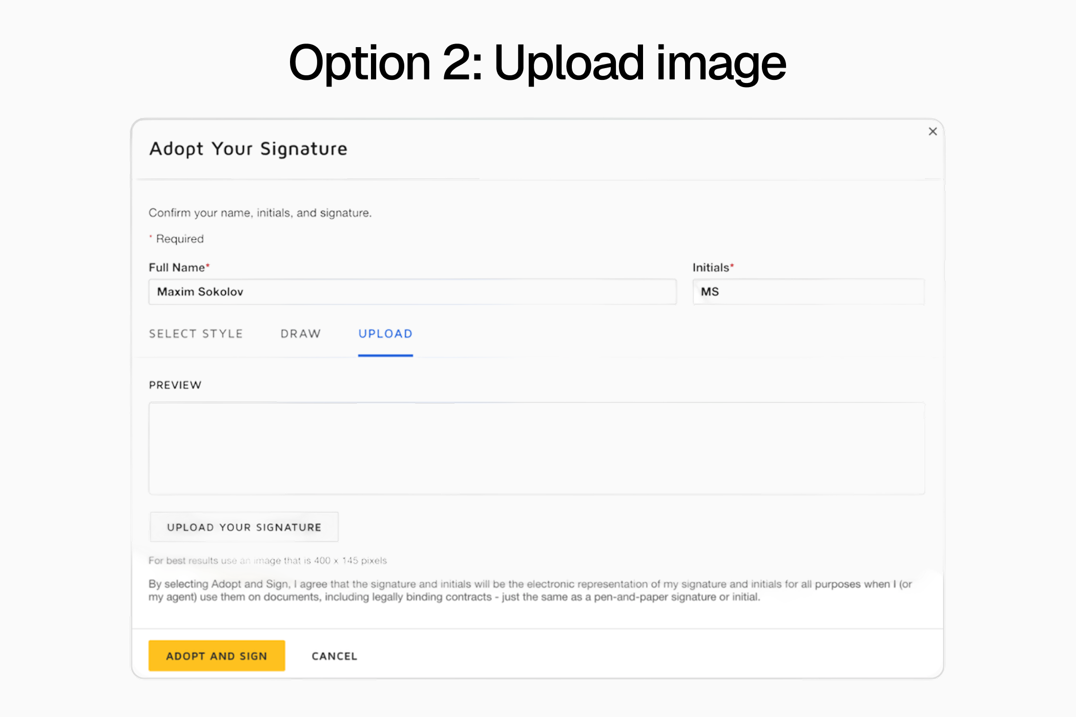 Option 2: Upload image e-signature reference