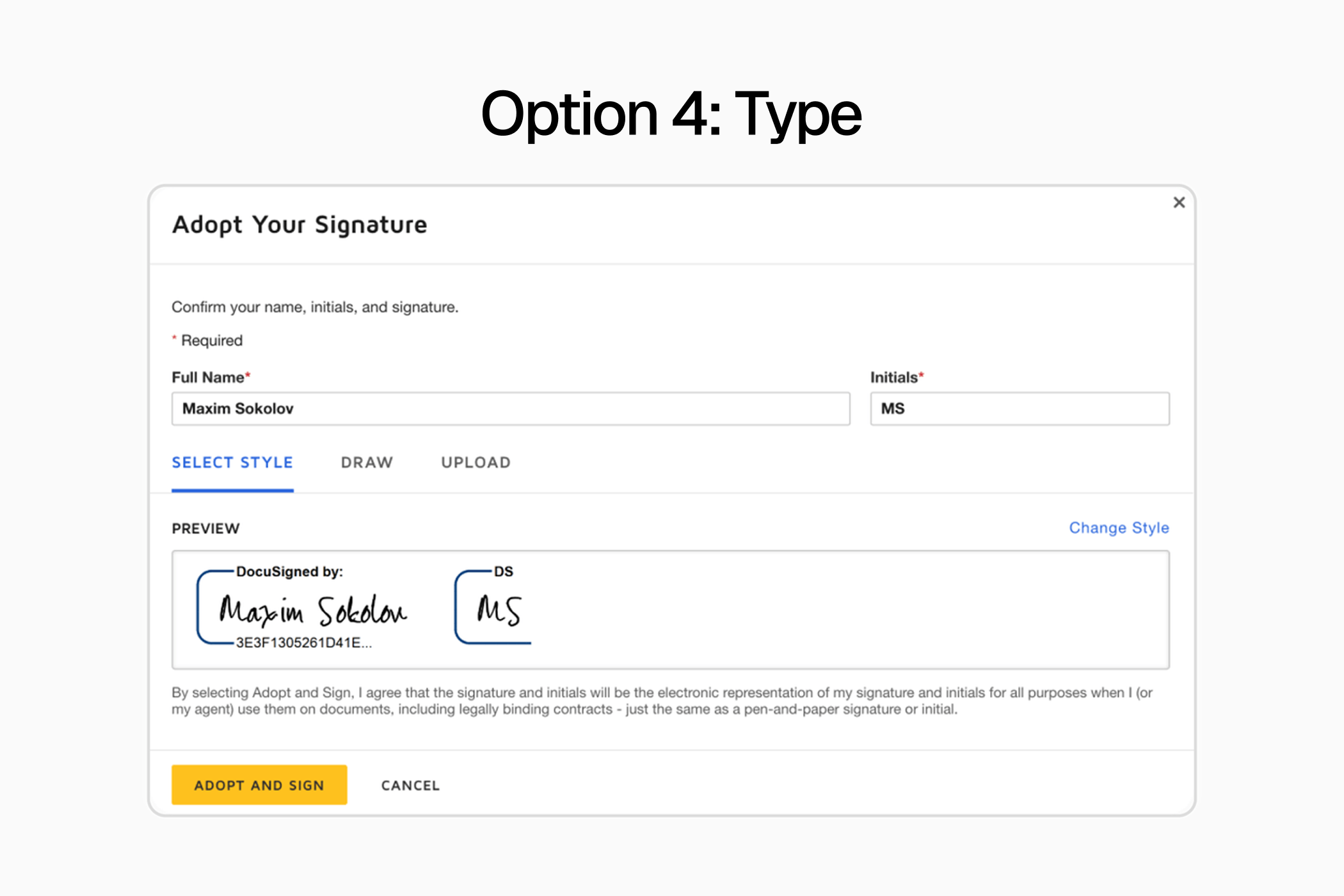Option 4: Type e-signature reference