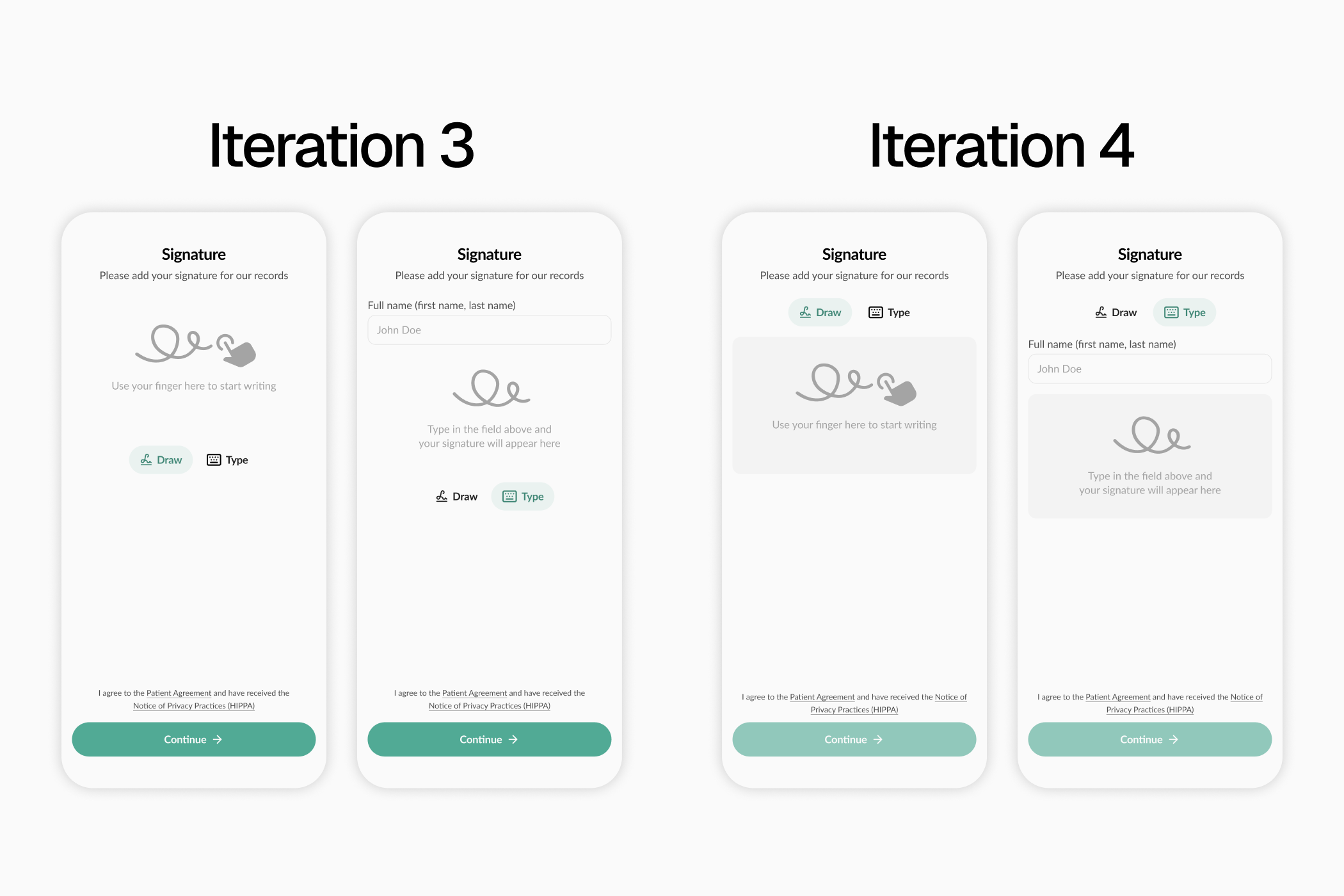 SignaturePad design iterations and layout exploration